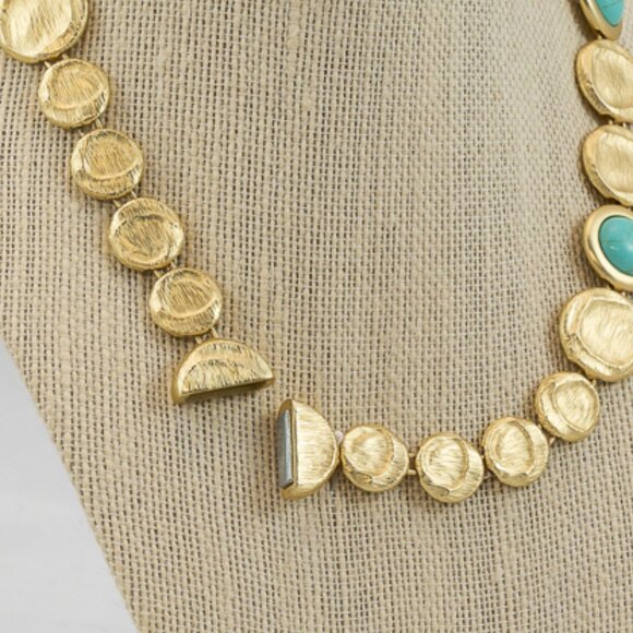 16" Simulated Turquoise & Gold Collar Necklace - Picture 4 of 4